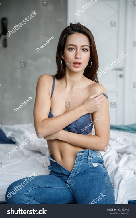 Beautiful Sexy Brunette Girl Jeans Lingerie Stock Photo Shutterstock