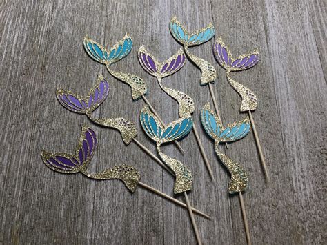 Gold Glitter Mermaid Tail Cupcake Toppers Under The Sea Etsy