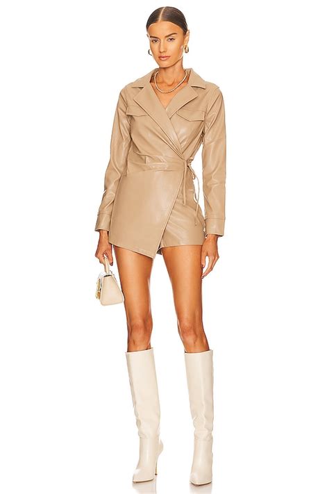 Superdown Chantel Leather Romper In Nude Revolve