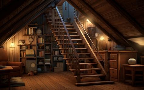 Premium Ai Image Attic Stairs