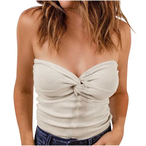 Rqyyd Clearance Womens Off Shoulder Strapless Crop Top Sexy Sweetheart