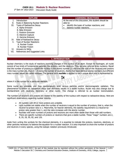 Module 5 Nuclear Reactions CHEM 18 1st Sem 2022 No Part Of This
