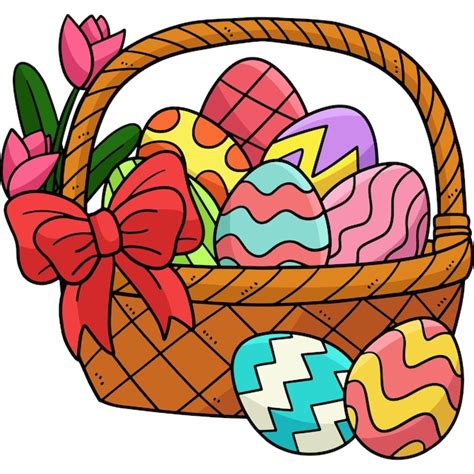 Cesta De Huevos De Pascua Clipart Coloreado De Dibujos Animados