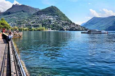 Beauty of Lake Lugano and Alpine Mountains in Lugano, Switzerland ...