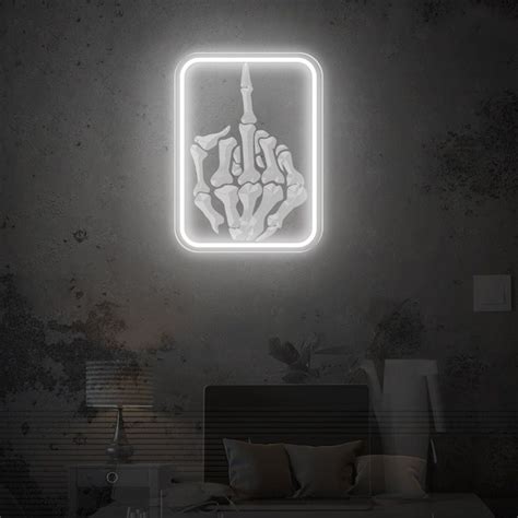 Skeleton Middle Finger Neon Sign Skull Finger Led Neon Middle Finger Sign Fuck You Neon Fuck Off