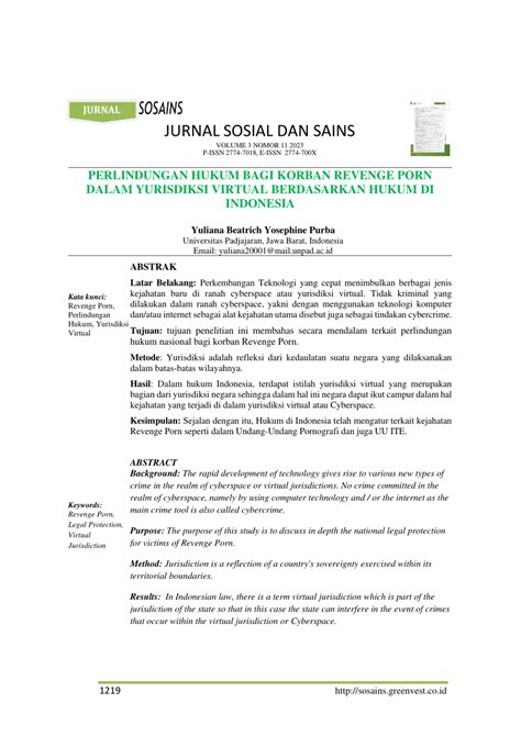 PDF Perlindungan Hukum Bagi Korban Revenge Porn Dalam Yurisdiksi Virtual Berdasarkan Hukum Di