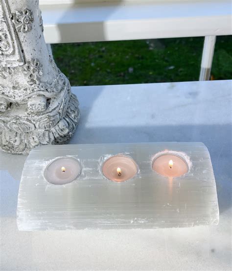 Selenite Hole Log Candle Holder Crystal Empire Australia