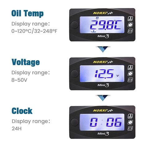 Koso Oil Temperature Gauge Motorcycle Time Voltage Norxi Mini Square