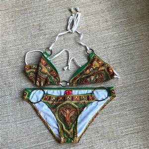 Red Carter Swim Red Carter Green And Gold Patterned Bikini Size Small Poshmark