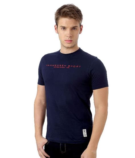 Van Heusen Navy Cotton Crew Neck T-Shirt - Buy Van Heusen Navy Cotton ...