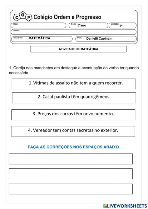 Atividades Com Tem Têm Vem Vêm 5 Ano