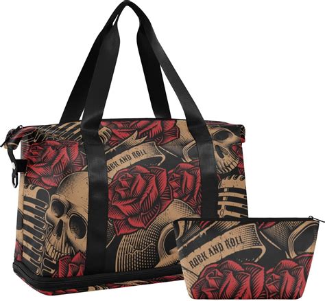 Alaza Vintage Skulls Music Roses Gym Bag Sports Duffel Bag