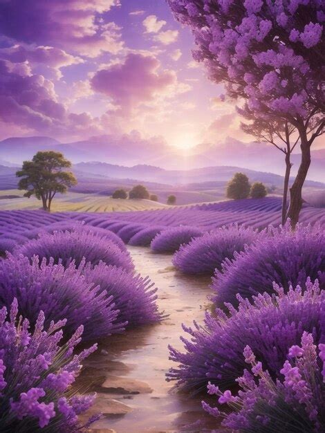 Premium AI Image | Lavender field sunset and lines Beautiful lavender ...