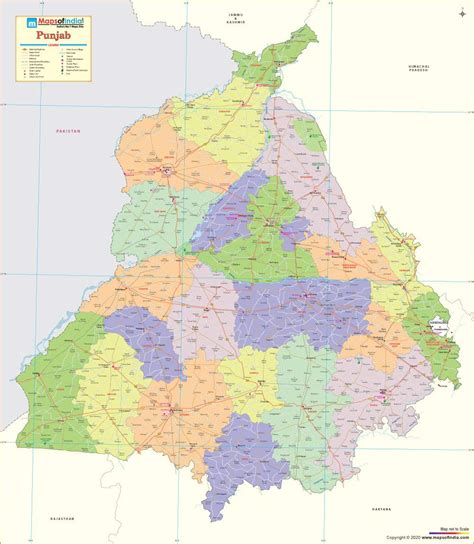 Punjab Detailed Political Map 2020 Edition 48w X 55h