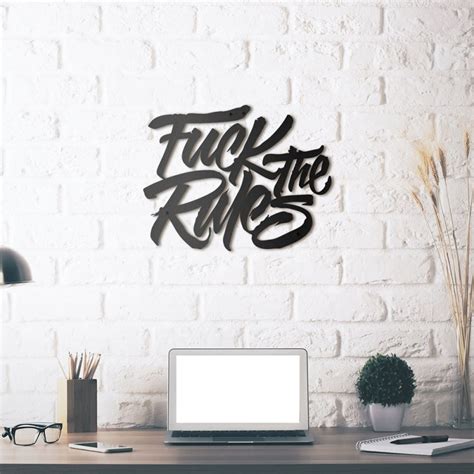 Tableau déco en acier Fuck the rules Couleur Gris