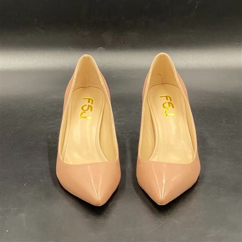 Fsj Nude Patent Leather Pointy Toe Kitten Low Heels S Gem