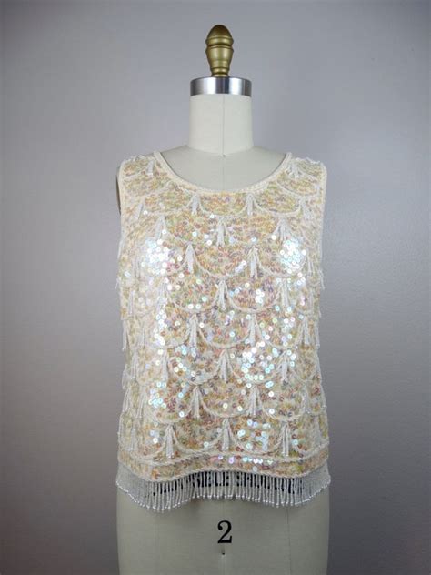 Escada Couture Sequin Fringe Beaded Tank Top And Card Gem