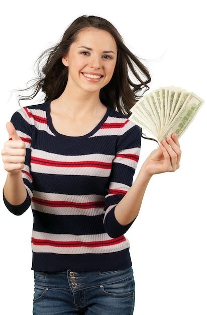 Premium Photo Brunette Female Holding Fanned Out Cash