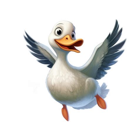 Premium Ai Image Cartoon Duck Flying With Wings Spread Out And A Big