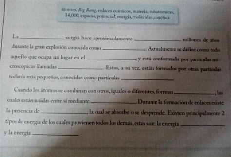 completa el siguiente párrafo con las palabras que se encuentran el el