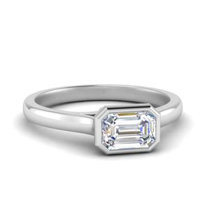 Bezel Set Trellis Emerald Cut Solitaire Diamond Ring In 14K White Gold