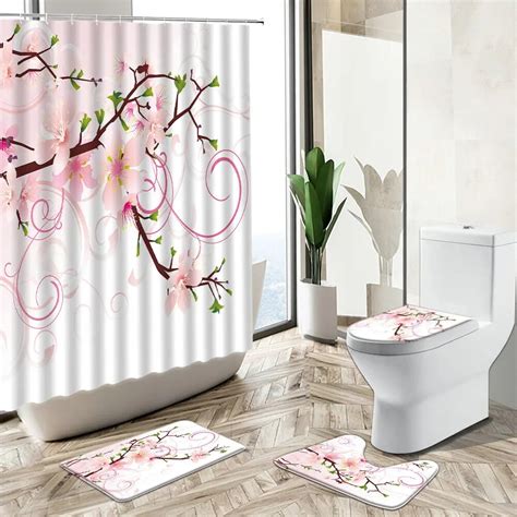 Romantic Cherry Blossom Shower Curtain Pink Flower Japan Mount Fuji