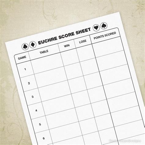 Euchre Score Sheet Printable