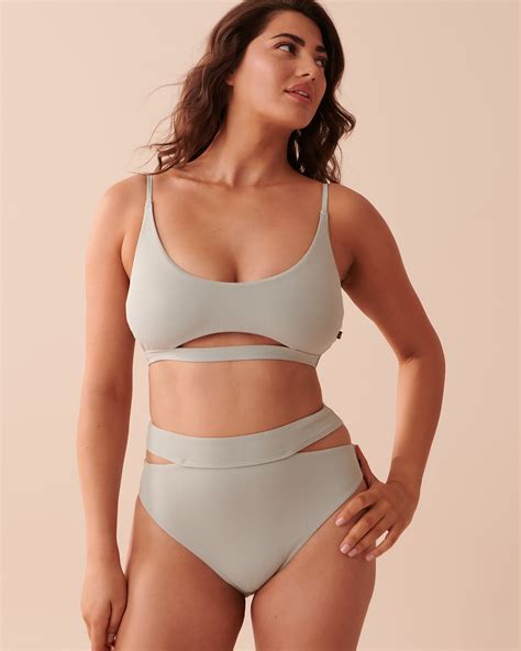Textured Recycled Fibers Bralette Bikini Top Light Green Grey La Vie En Rose