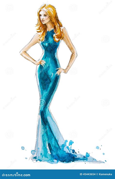 Façonnez L illustration D une Fille Blonde Dans Une Longue Robe Peinture D aquarelle