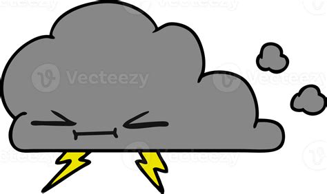 Hand Drawn Cartoon Of A Grumpy Lightening Cloud 39915725 PNG