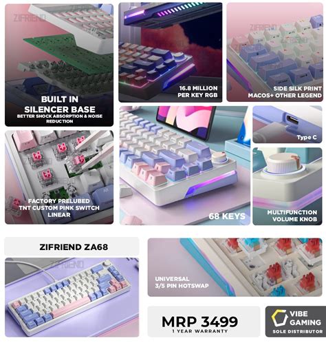 Zifriend Za Hot Swappable Rgb Mechanical Keyboard Purple Pink Tnt Custom Linear Switch