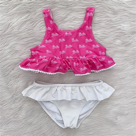 Posh Peanut Swim Posh Peanut X Barbie Pink Ruffle Bikini Top Janie And Jack Two Piece