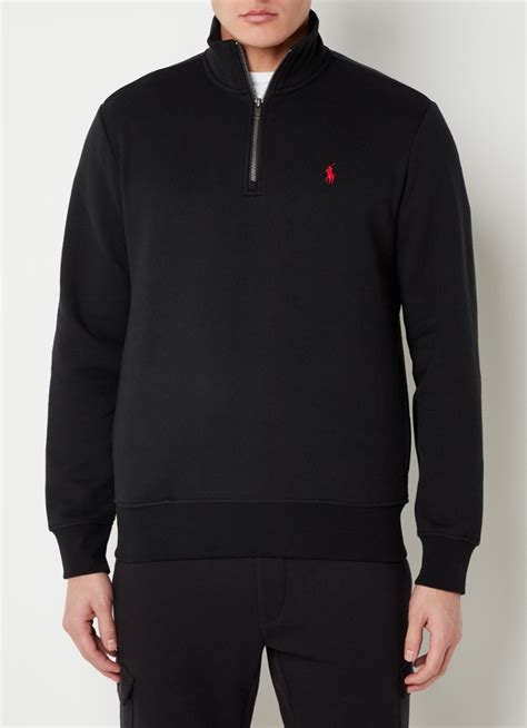 Ralph Lauren Sweater Van Fleece Met Halve Rits En Logo • Polo Black