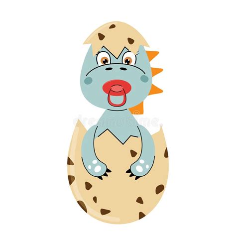 Cute Dinosaur Hatched From An Egg Cartoon Vector Illustration Stock