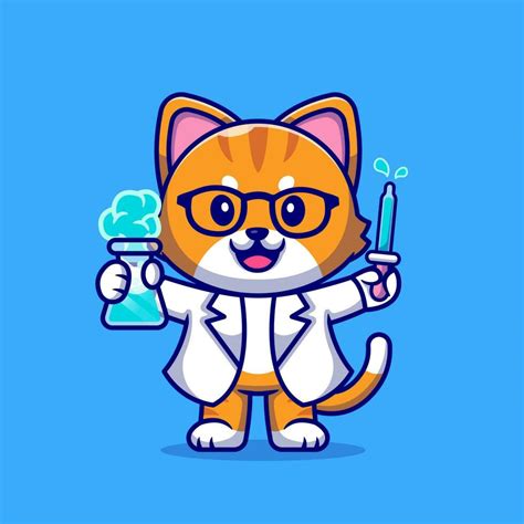 Cute Cat Scientist Cartoon Vector Icon Illustration. Animal Science Icon Concept Isolated ...