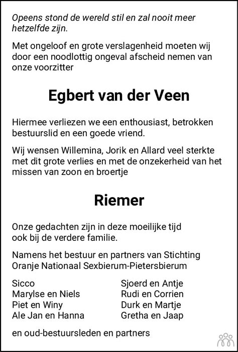 Egbert En Riemer Van Der Veen 21 10 2022 Overlijdensbericht En