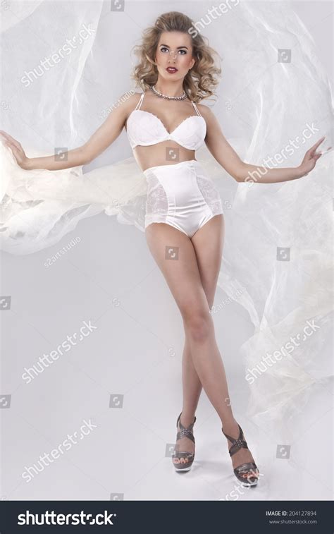 Sexy Beautiful Blonde Girl White Lingerie Stock Photo 204127894 Shutterstock