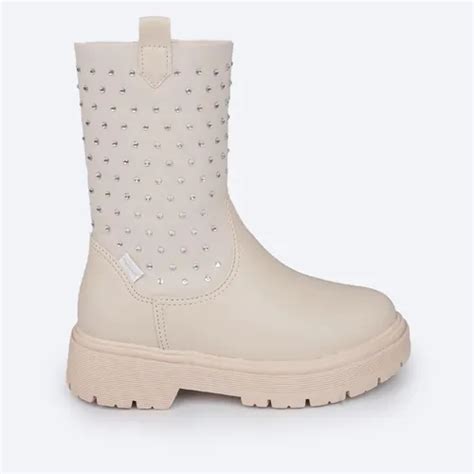 Bota Coturno Feminina Pampili Duda Pedras Strass Nude Parcelamento