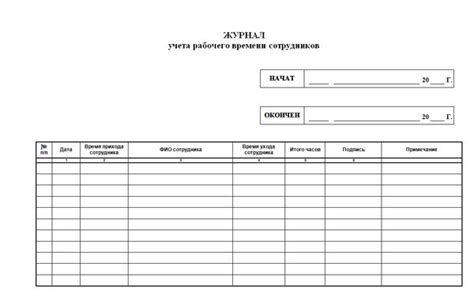 Журнал прихода и ухода сотрудников: Журнал учета рабочего времени ...