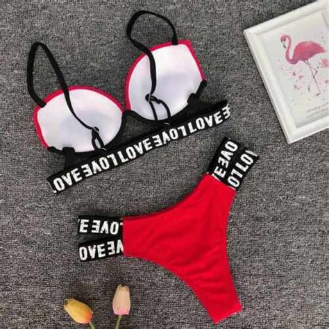 Womens Sexy Push Up Swimwear Brazilian Bikini Set Letter Print Bandage