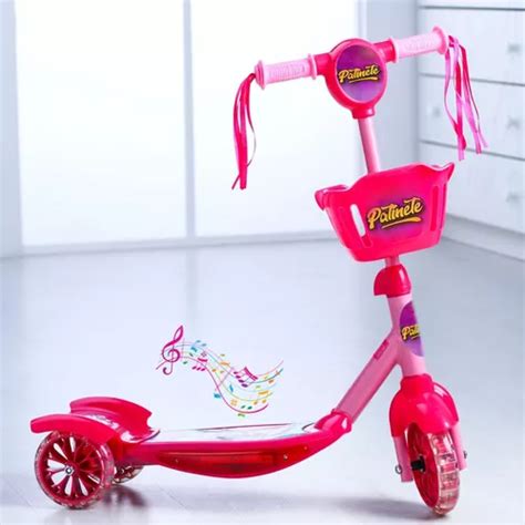 Patinete Infantil Menino Menina Musica Rodas Led Cestinha Cor Rosa