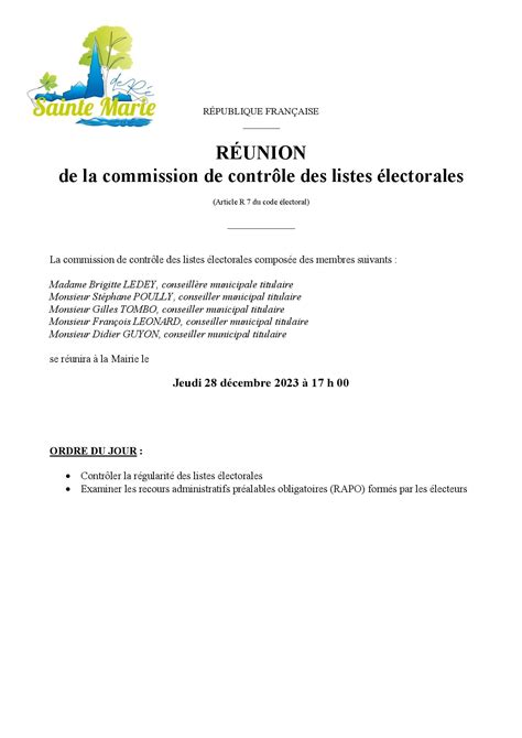 R Union De La Commission De Contr Le Des Listes Lectorales Mairie De