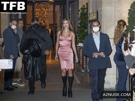 Hailey Baldwin Sexy Seen Showing Off Her Hot Cleavage In A Pink Dress In Paris Aznude