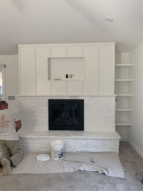 Board And Batten Paneling Fireplace White Fireplace Limewash White