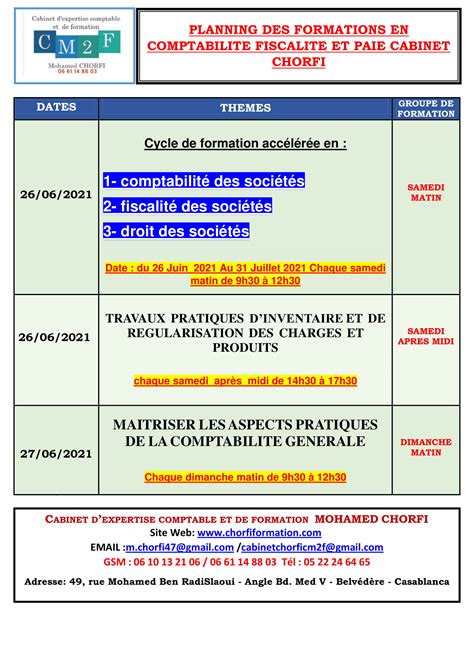 Plan Des Séminaires Et Formations En Comptabilité Fiscalité Et Paie