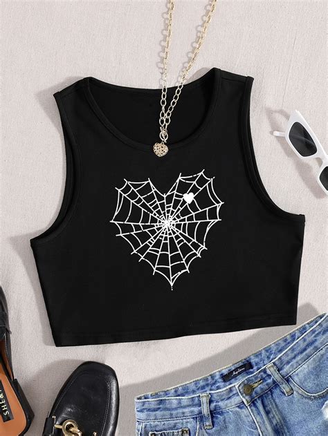 SHEIN Coolane Top tank corto con corazón con con estampado de telaraña