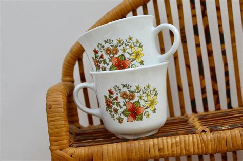 Vintage Corelle Coffee Cups Set Of Two Retro Coffee Cups Pair