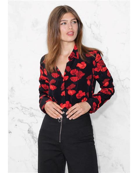 And Other Stories Poppy Print Blouse In Red Lyst