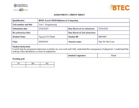 Unit Assignment Frontsheet Assignment Front Sheet Qualification