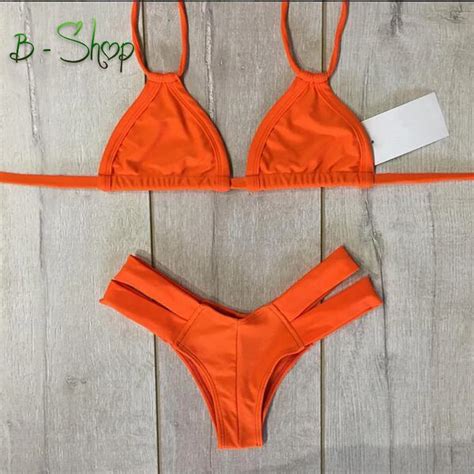 Summer New Beach Bikinis Women Solid Orange Sexy Fashion Swimwear Bikini Brazilian Swimsuit